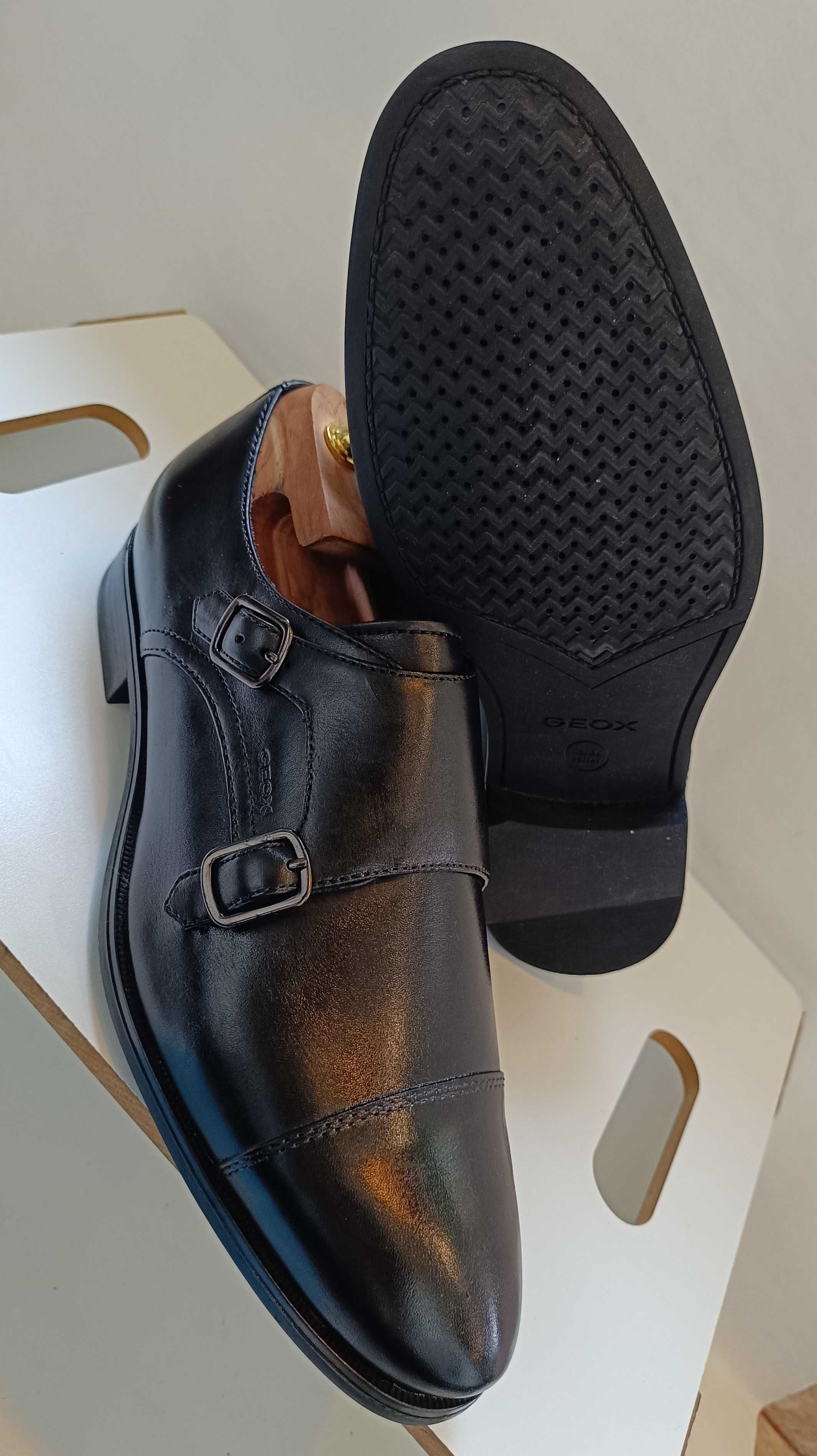 Pantofi monk 41 cap toe premium GEOX NOI piele naturala moale