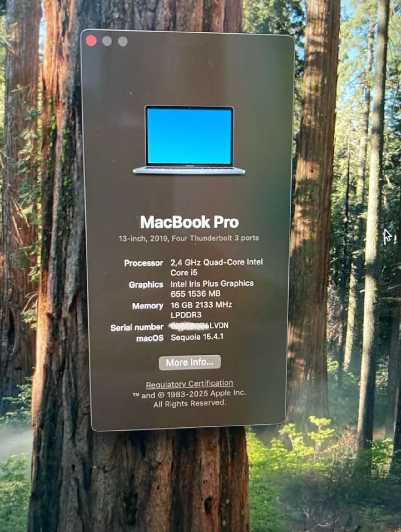 MacBook Pro 13” (2019), 2.4 GHz i5, 16GB RAM, 250GB SSD