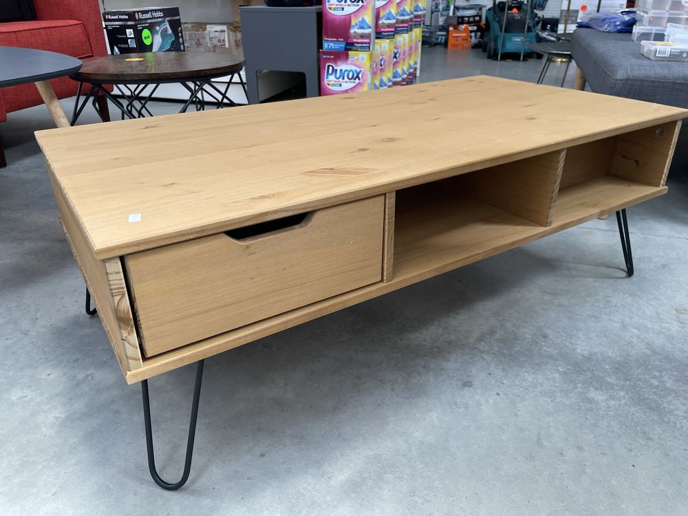 Masă cafea lemn masiv și picioare din fier  110cm x 55cm x 38cm