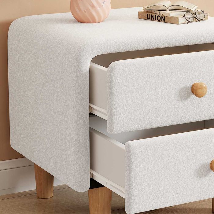 Подплатено нощно шкафче с 2 чекмеджета с безшумно плъз. МДФ+бор, бяло