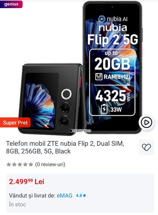 [6834] Nubia Flip 2 5G 256GB 8RAM NOU / Amanet Tulcea