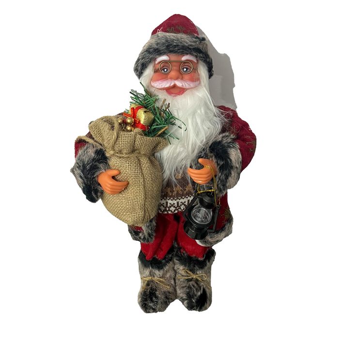 Mos Craciun Care Canta Muzica De Craciun cu Sac Cadou Si Felinar 46cm