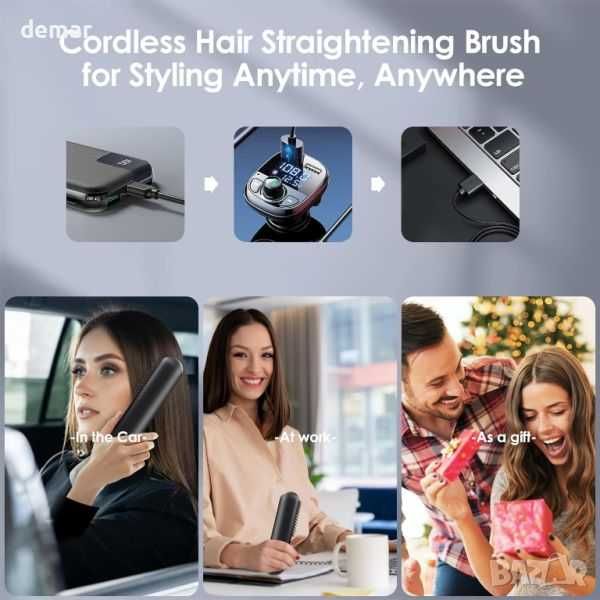 Smofrees USB акумулаторна преса за коса с горещ гребен, черна