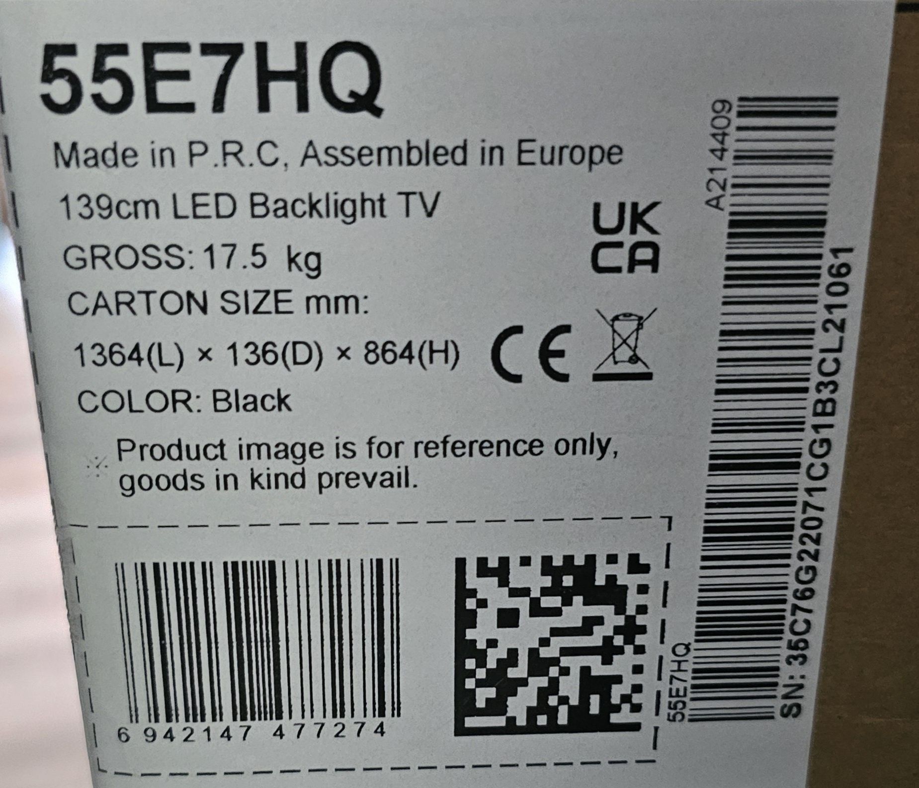 TV Hisense UHD 4k, 139 cm