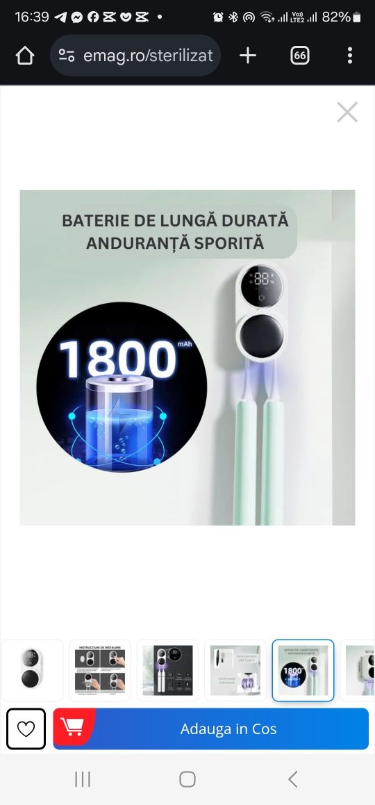 Sterilizator smart UV-C pentru periute de dinti, Distruge 99, 9% din b