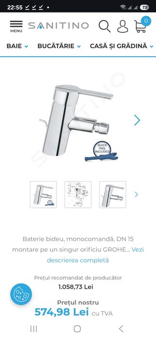 Baterie baie pentru bideu Grohe Feel 32558000, monocomanda, finisaj cr