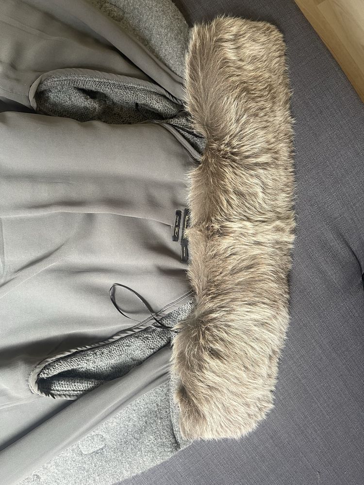 късо палто яке Massimo dutti вълнена яка кожа 100%