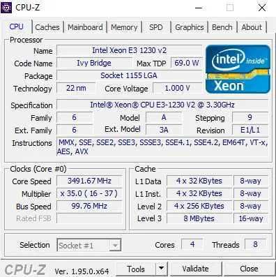 Процессор Intel Xeon e3 1230v2 (I7 3770) socket 1155