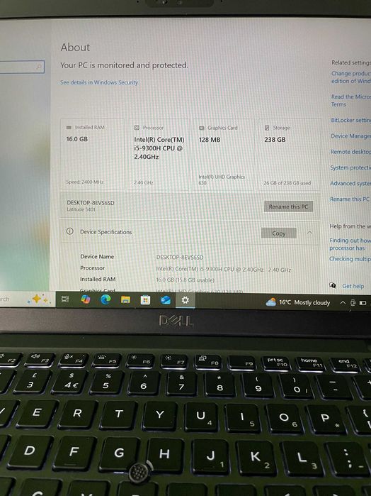 Dell Latitude 5401 - core i5-9300H, 16GB RAM, 256GB NVMe SSD PCIe