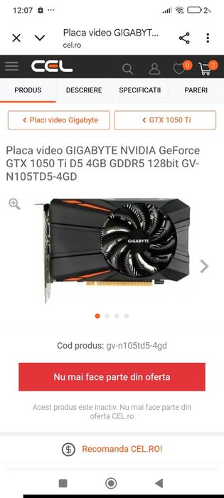 Vând placă video Gigabyte GeForce
