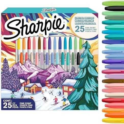 Нов Празничен сет Sharpie 25 перманентни маркера – наситени цветове