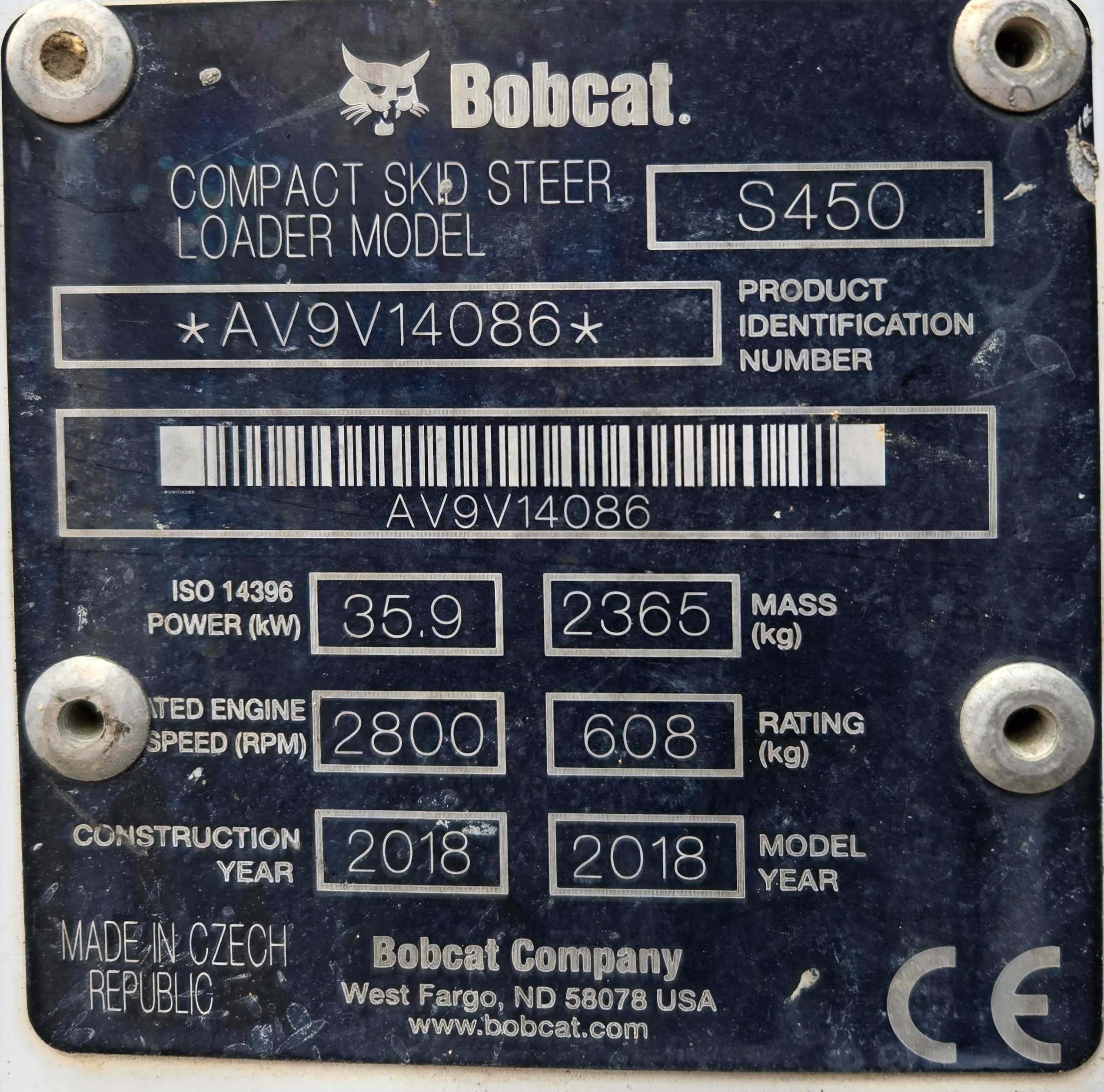 Vand incarcator Frontal Bobcat S450 AN 2018 ORE 868 h Miniincarcator