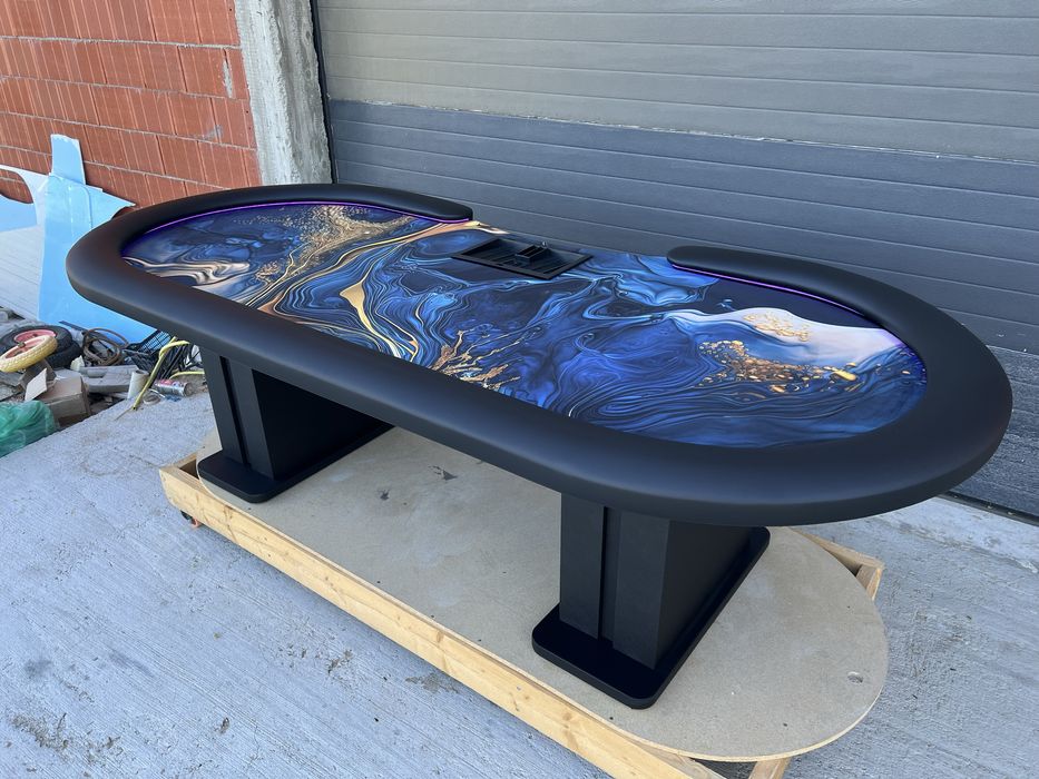 Masa poker art deco paint cu LED si intrare dealer CustomTables.eu