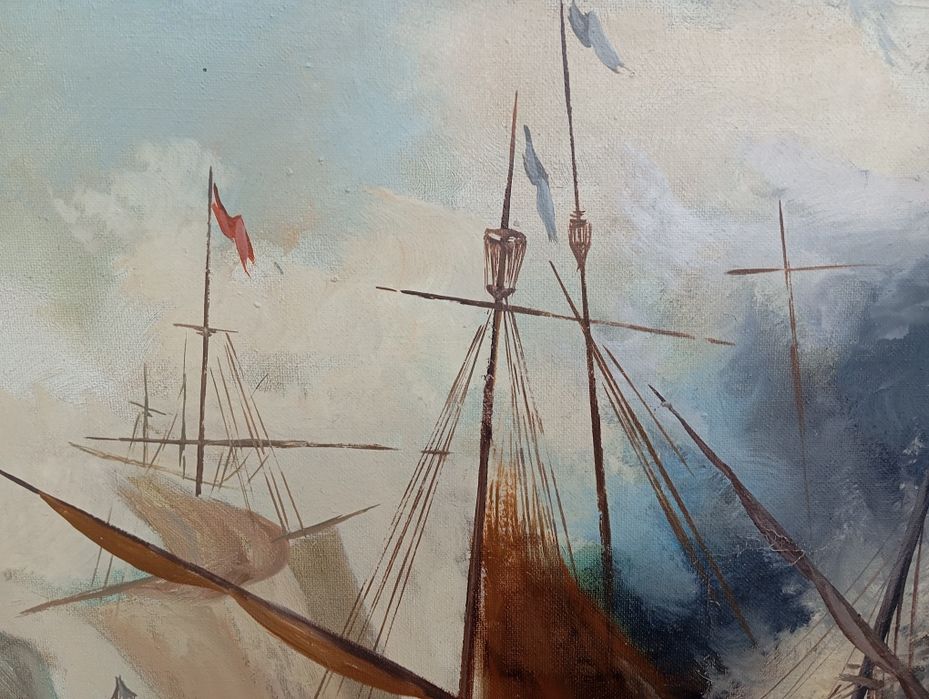 Масленa картина ,морска битка между галери
