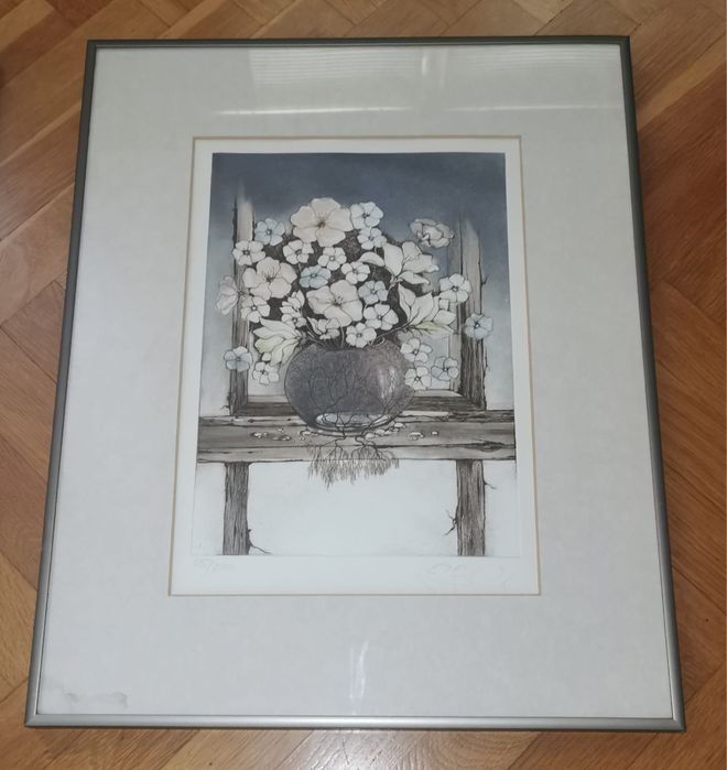 Антикварни картини цветни литографии авторски лимитирани в рамка  2 бр