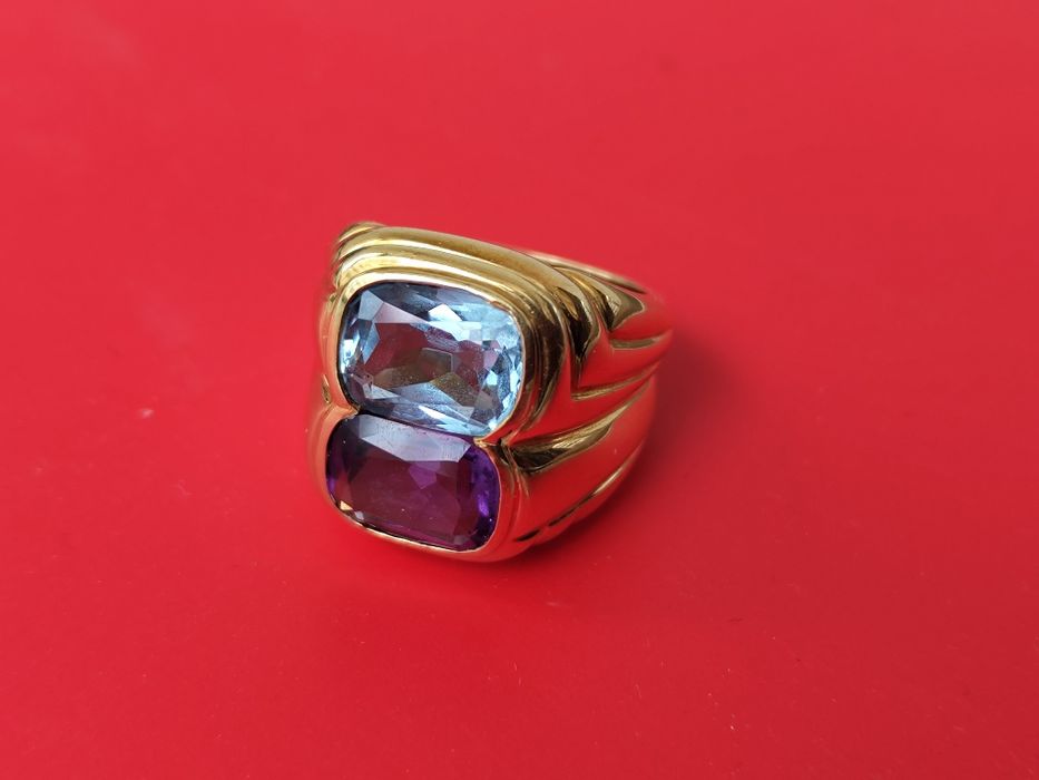Inel Bvlgari original din aur 18K cu topaz și ametist naturale – certi