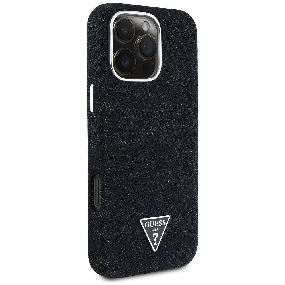 Guess – калъф denim triangle logo magsafe за iphone 16 pro – черен