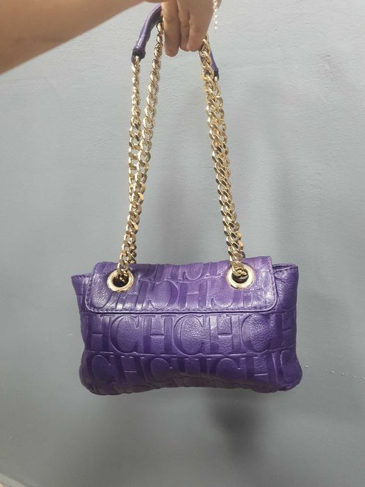 Geantă Carolina Herrera CH – Violet cu lanț auriu