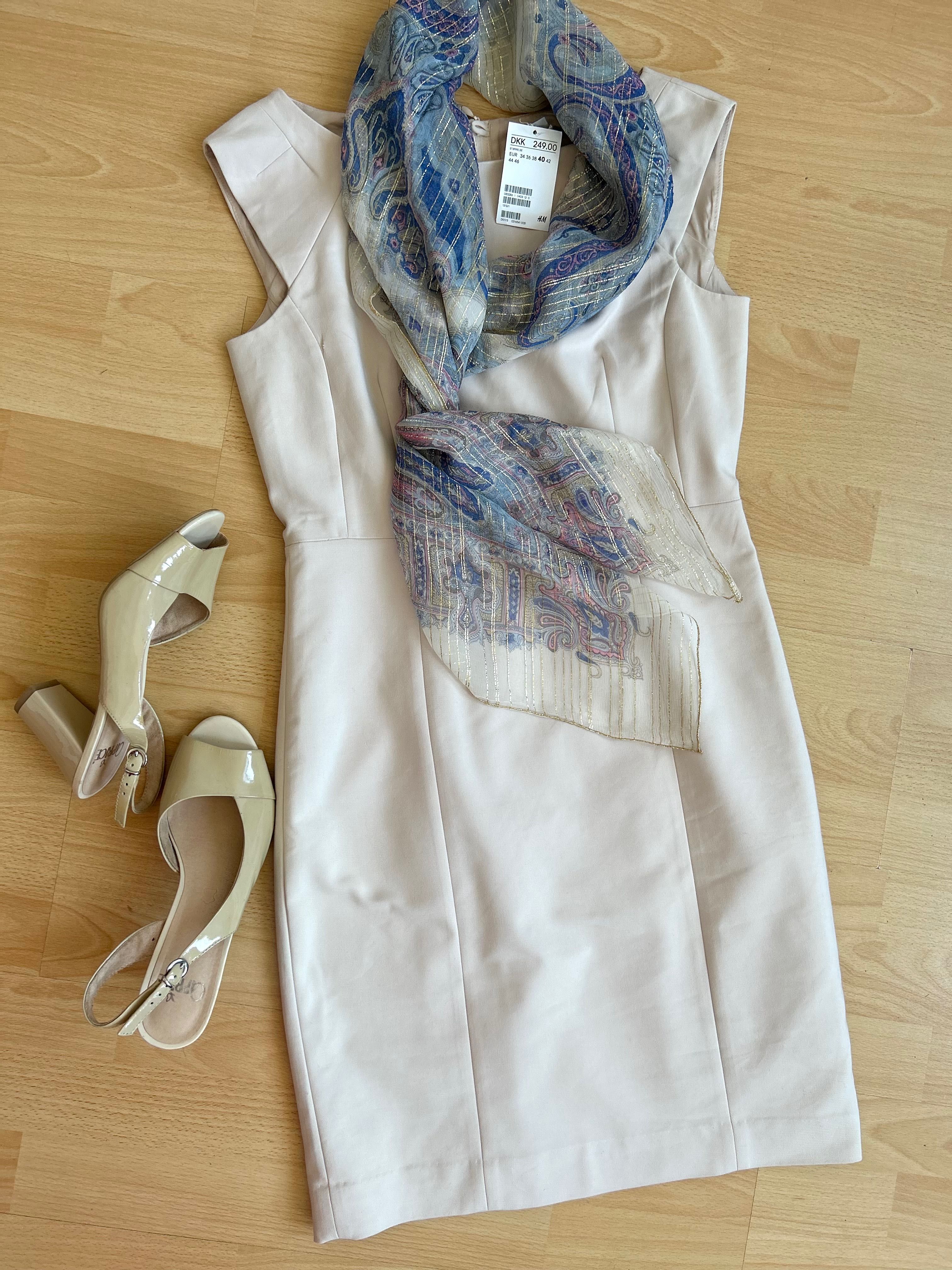 Нова елегантна бежова рокля H&M & копринен шал