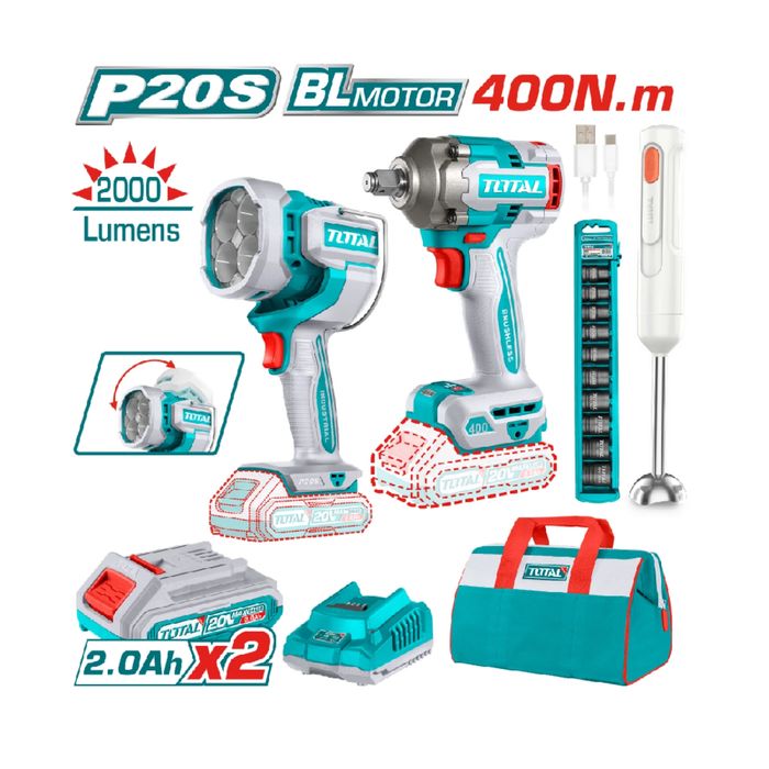 КОМПЛЕКТ Акумулаторни гайковерт и лампа TOTAL