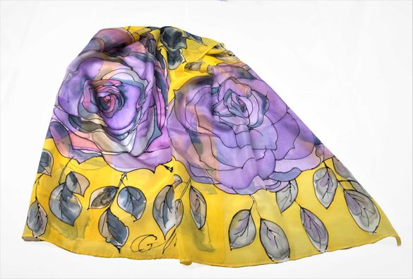 Дамски шал художествена серия, рисуван върху коприна. пролет и празник