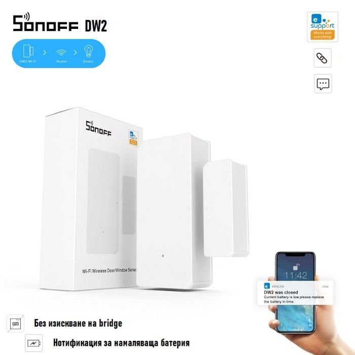 Безжичен сензор за врати и прозорци SONOFF DW2 WiFi