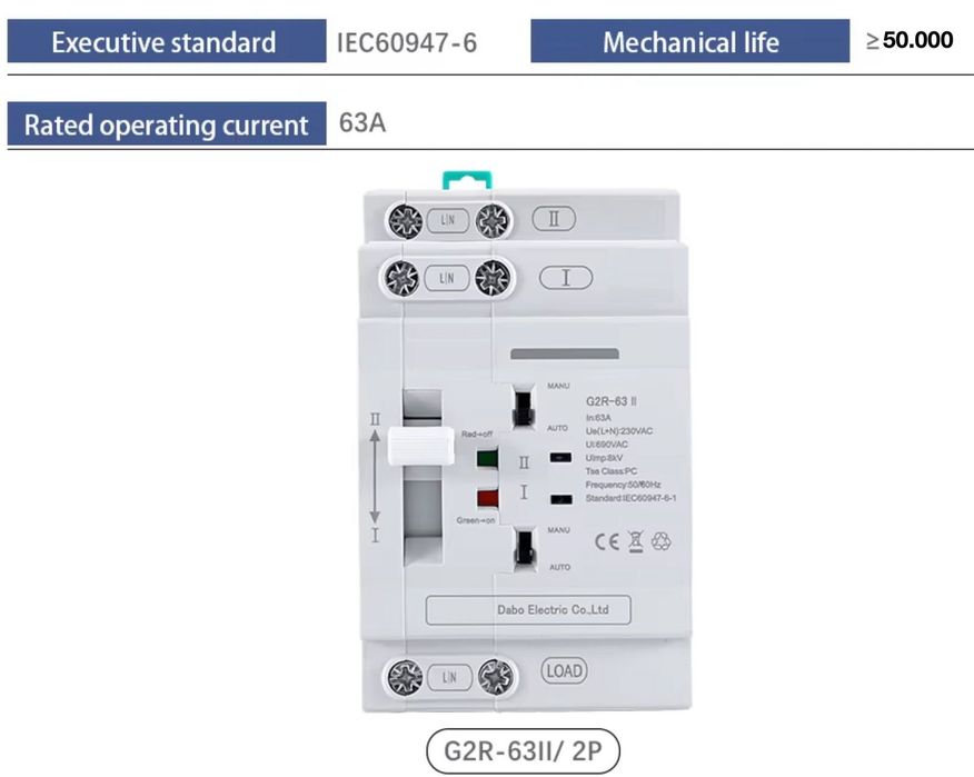 ATS comutator transfer automat manual 2P 63A  monofazat fotovoltaice