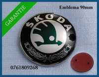 Emblema Skoda pentru capota / haion cu logo verde 90mm