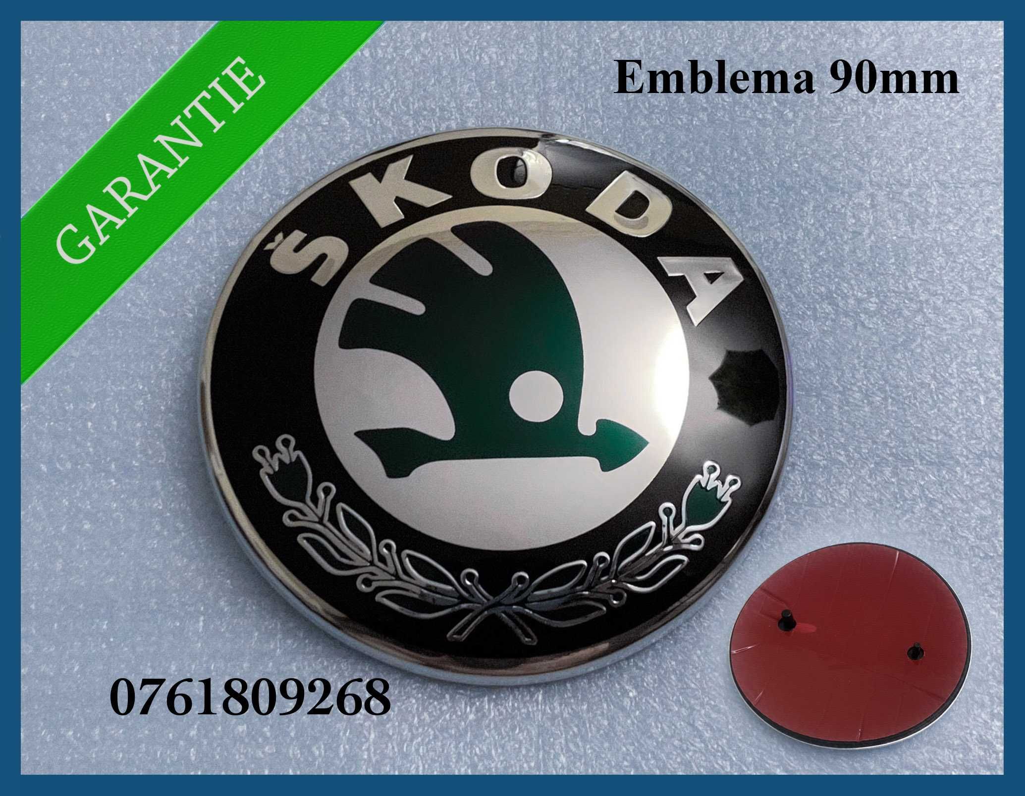 Emblema Skoda pentru capota / haion cu logo verde 90mm