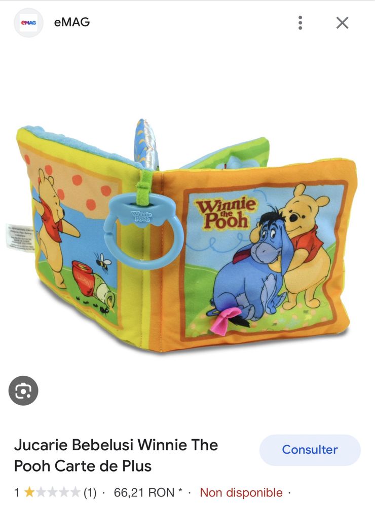 Carte textilă Winnie the Pooh Disney, joc cub, pahar