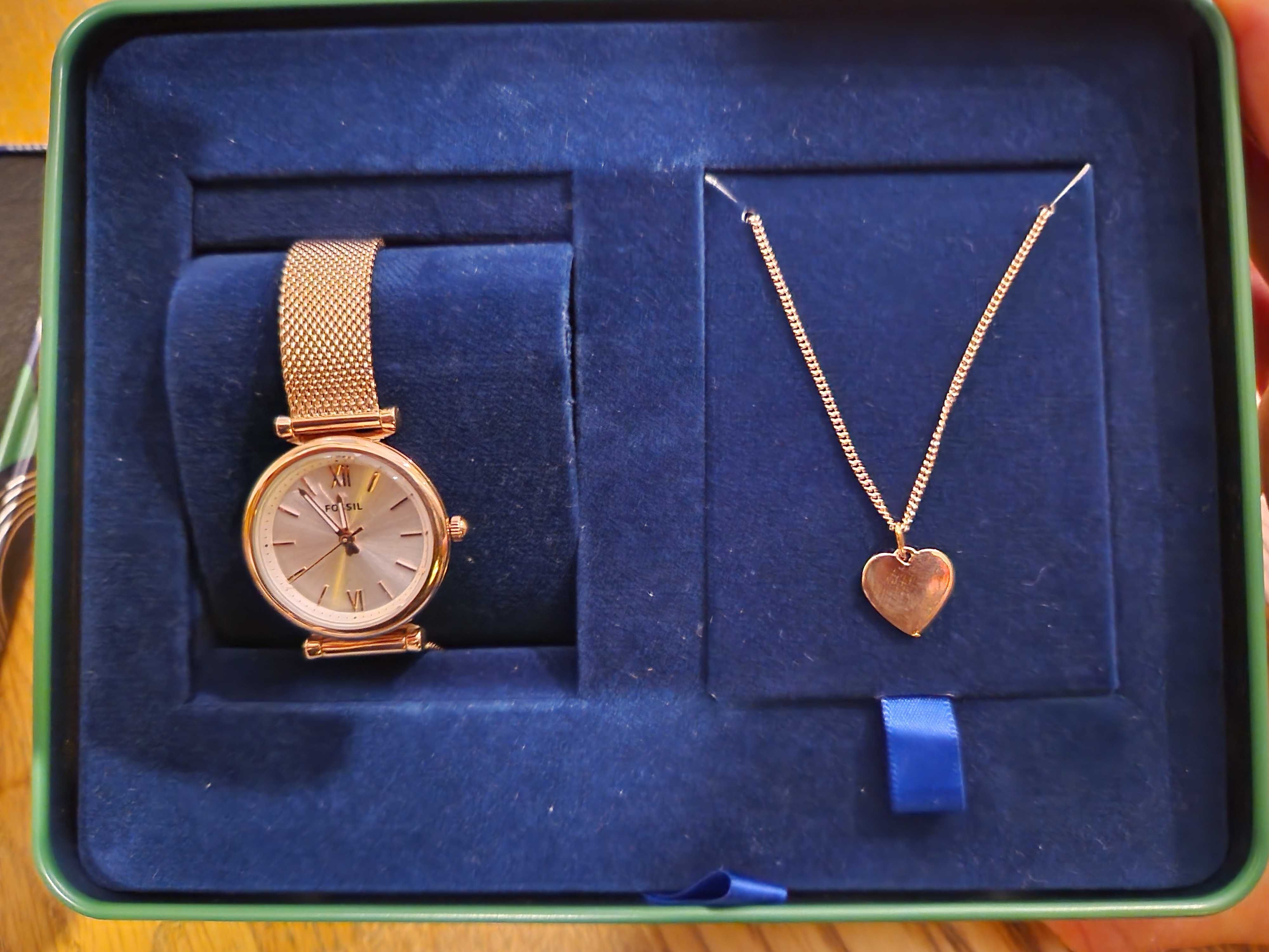 Set Fossil ceas si pandantiv, rose gold, nou