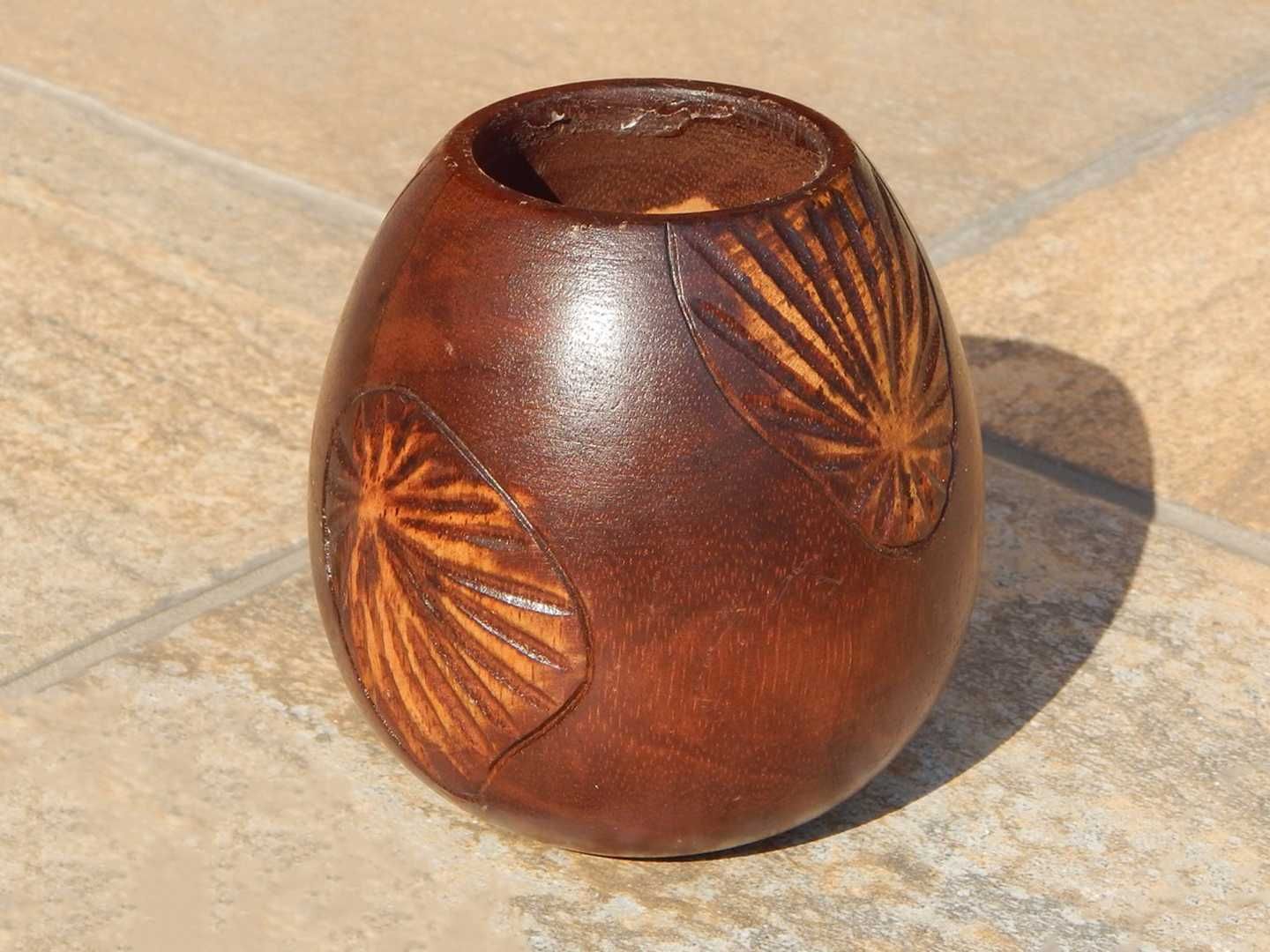 Vaza tip bol din lemn stil african 10.5 cm inaltime