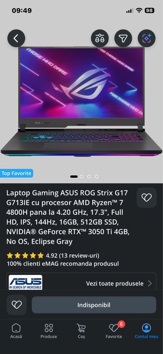 Asus ROG G17 G713IE AMD Ryzen 7 4800H, RTX 3050 TI