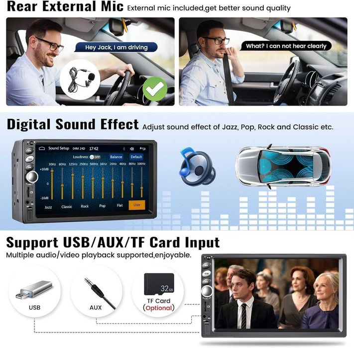Радио за кола с двоен дин с CarPlay Android Auto CAMECHO 7-инчово