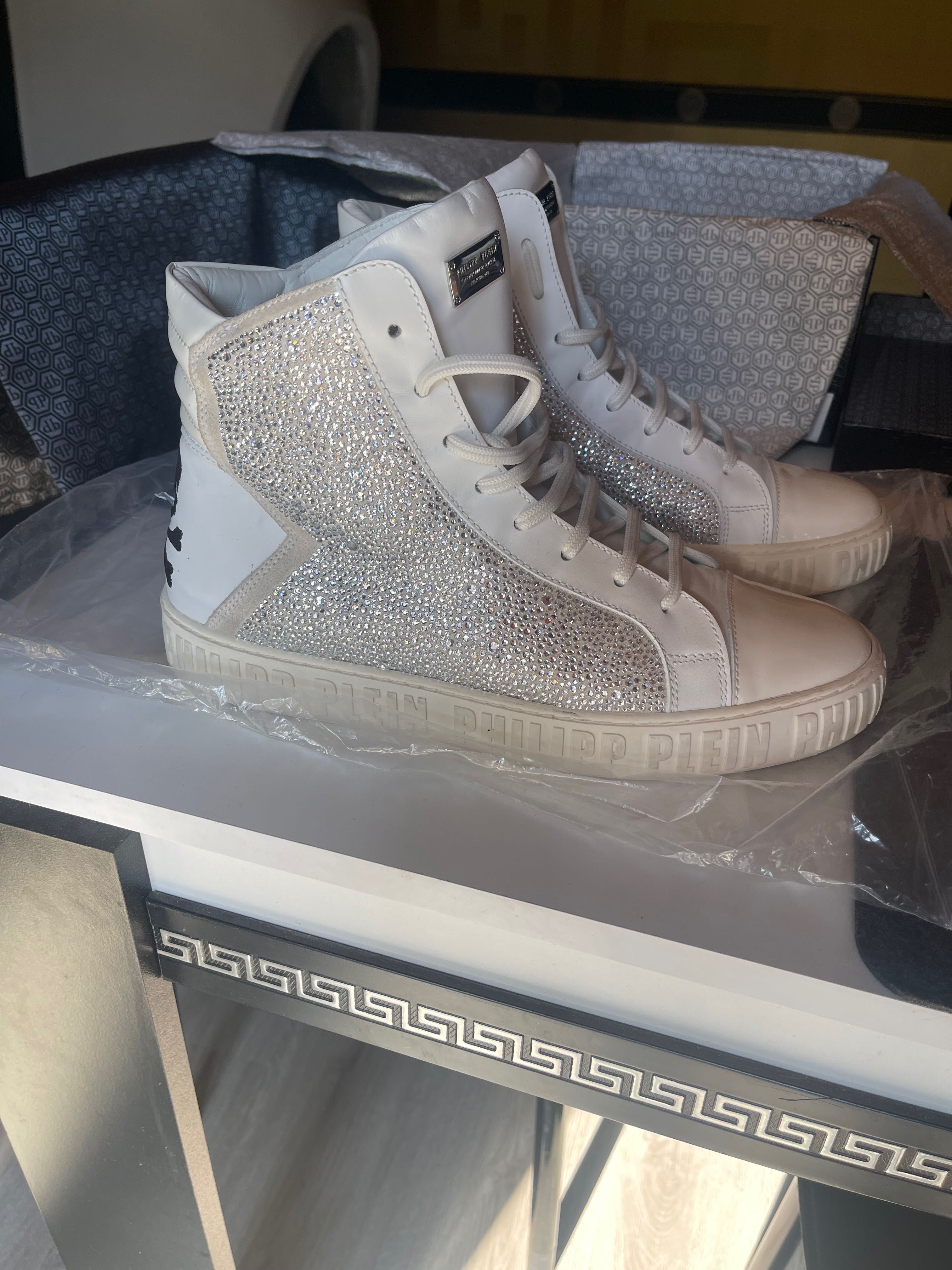 Philip Plein White Crystal Hi-top Sneakers