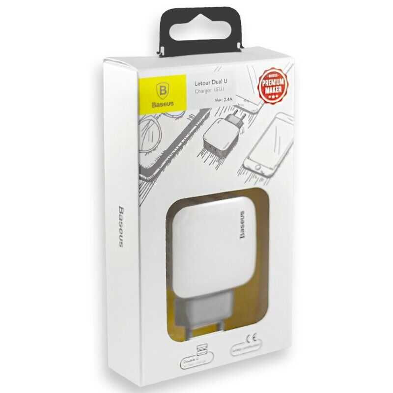 Зарядно устройство Baseus - Letour Dual Travel, USB-A, бяло 2.4A