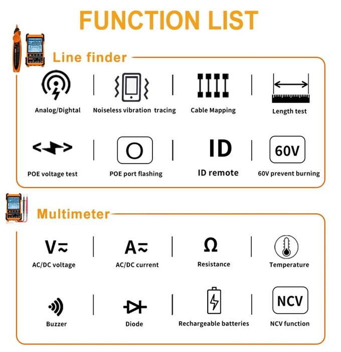 Многофункционален мултимер и тестер за мрежови кабели KKNOON - K618