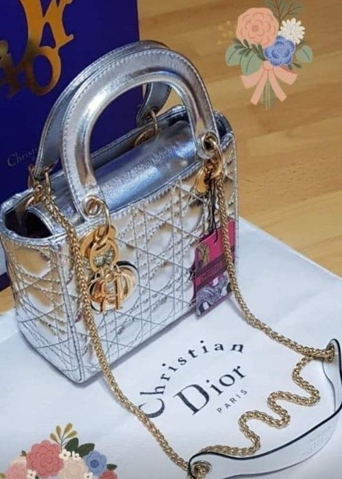 Geanta Dior Medium Silver,France,saculet, etichetă