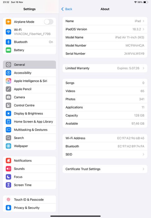 iPad Air M3, Wi-Fi, 11'', 8GB/128GB, Space Grey
