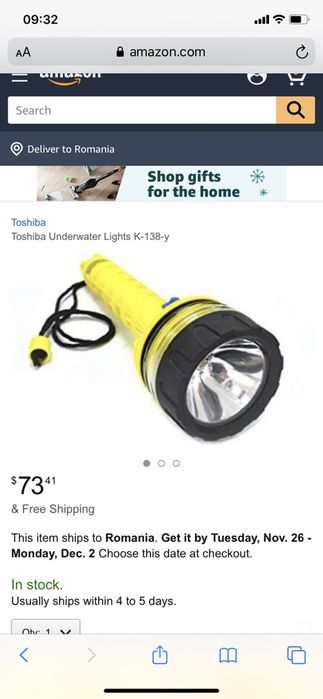 Lanterna Toshiba K-138 Profesională subacvatica 50 m,halogen-Vânătoare