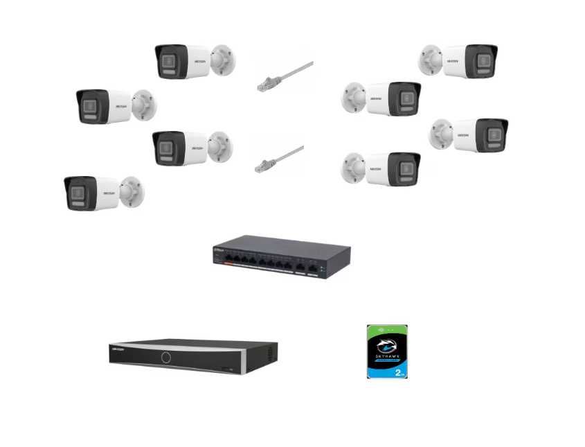 Kit supraveghere video Hikvision, 8 camere 8 mp 4k, NVR 8 canale