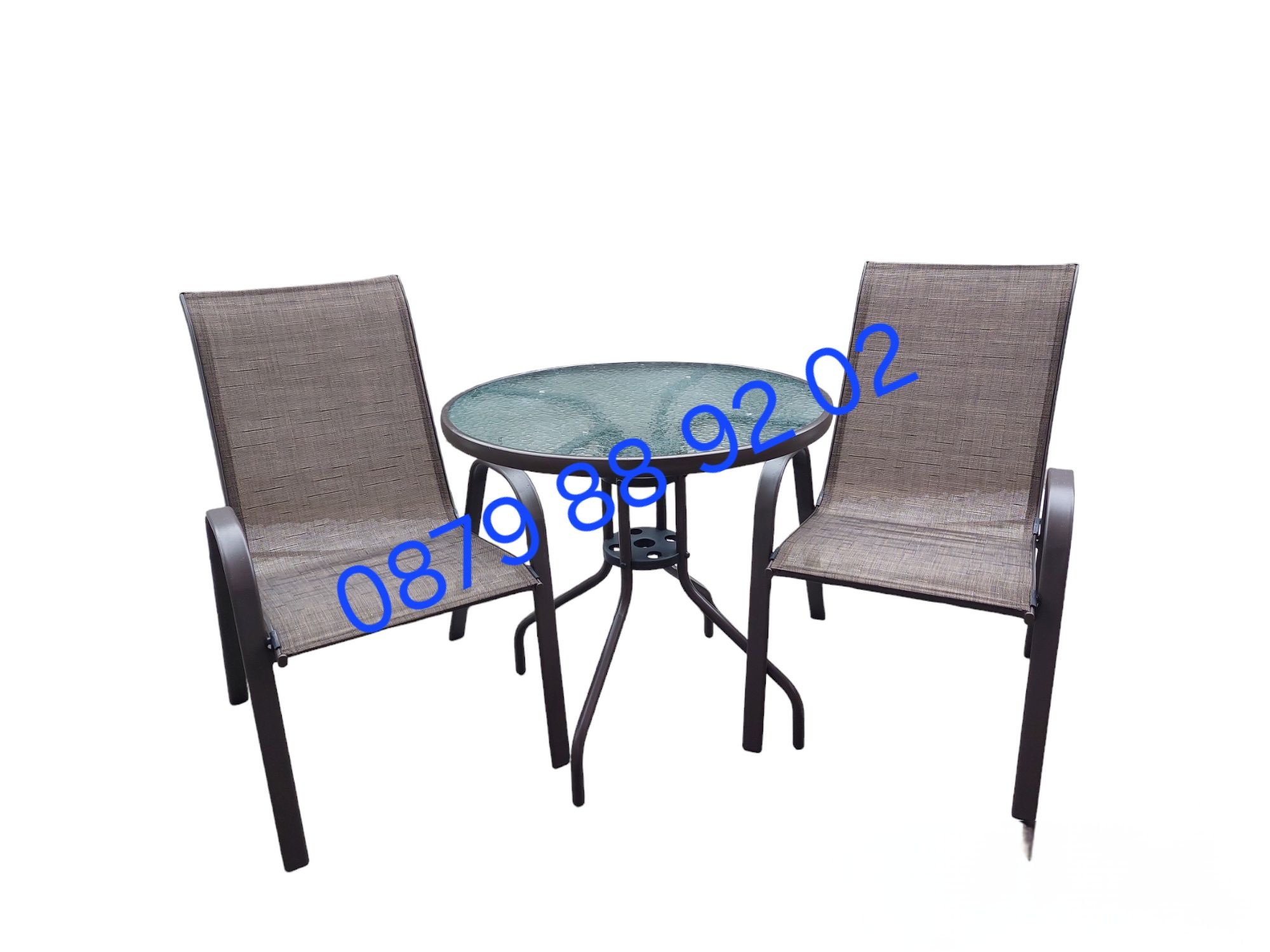 Градински комплект 2 стола и стъклена маса 76см