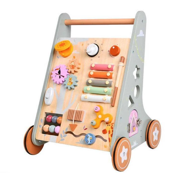 Детска дървена проходилка с монтесори активности