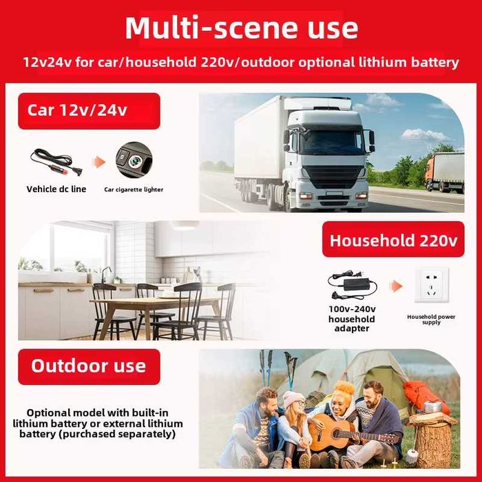 НОВ Преносим компресорен хладилник 45L 12V/24V/220V универсален фризер