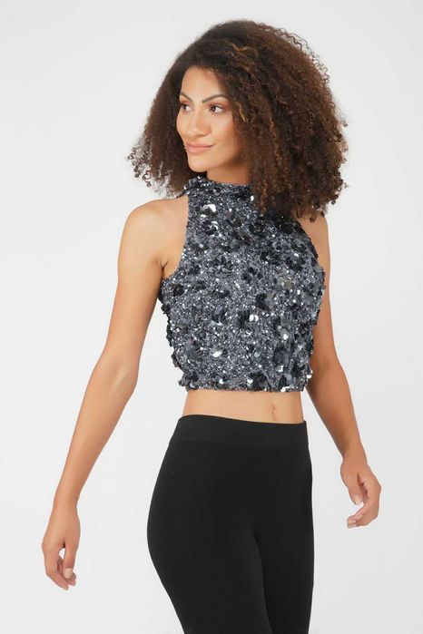 Къс потник топ с пайети на lace&beads