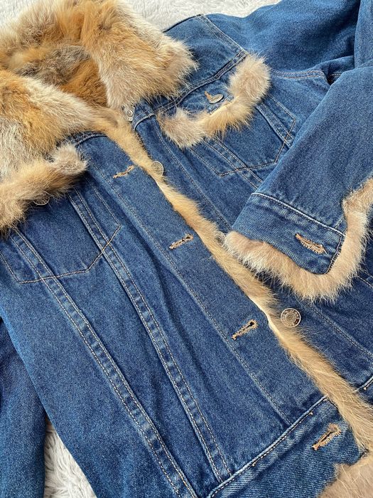 Дънково яке с естествен косъм лисица 36 XS S