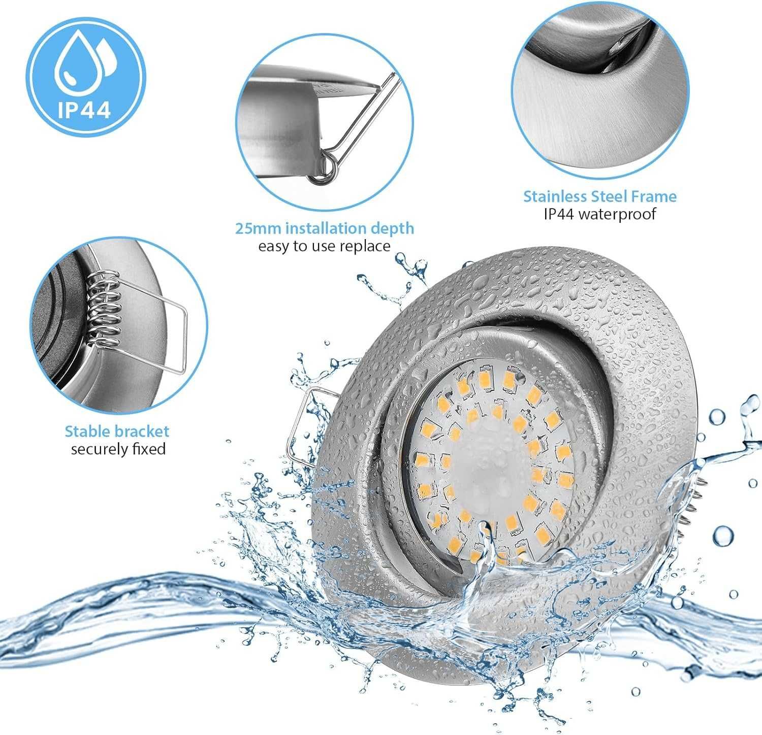 LED лунички, 6W, димируеми, IP44, неутрално бяло, 6 бр/к-кт