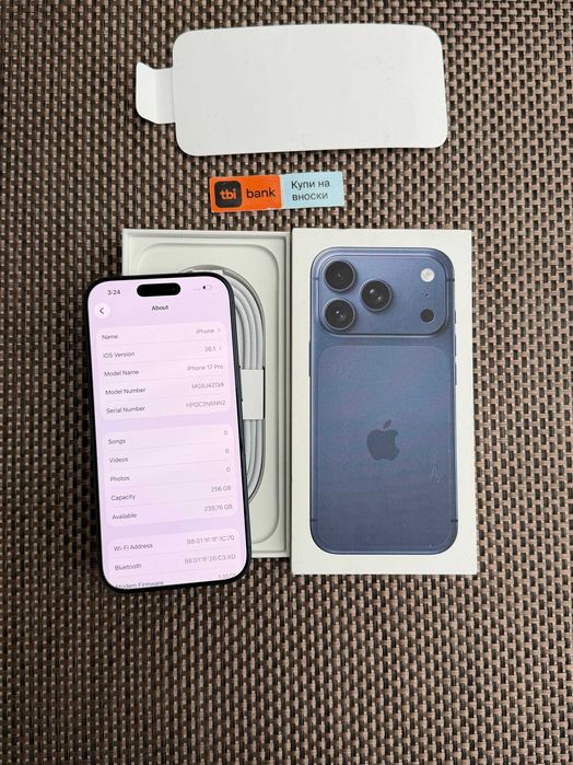 НОВ! iPhone 17 Pro 256gb Deep blue Лизинг от 90лв/м син Гаранция!