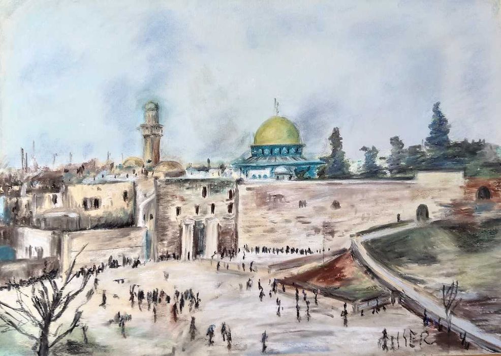 Tablou vechi - peisaj urban oriental - semnat Iser