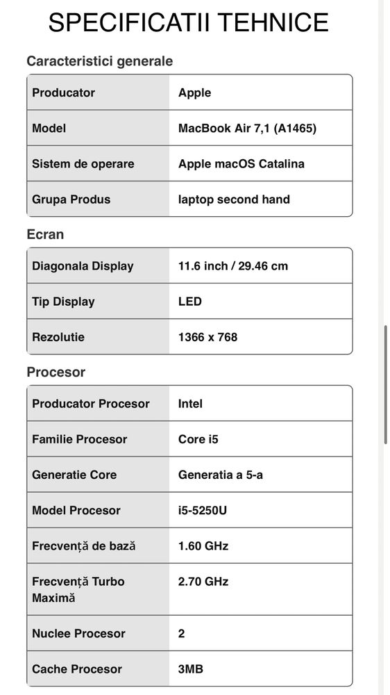 Apple MacBook Air 7,1 (A1465) 128GB SSD